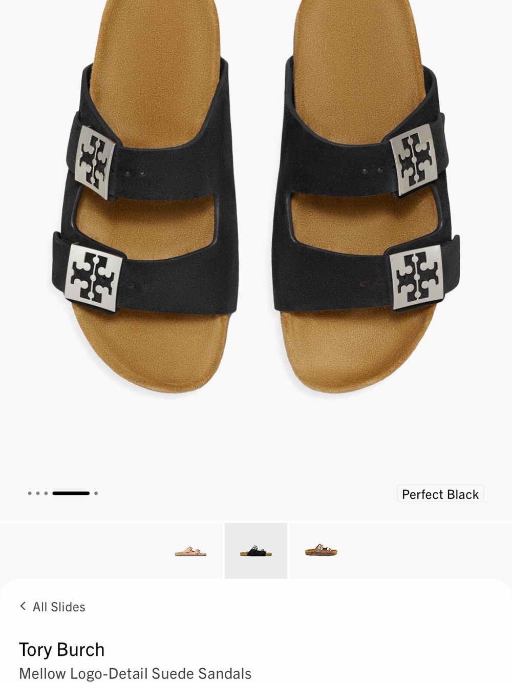 Tory Burch Black Suede Double-Strap Slide Sandals with Logo Buckles